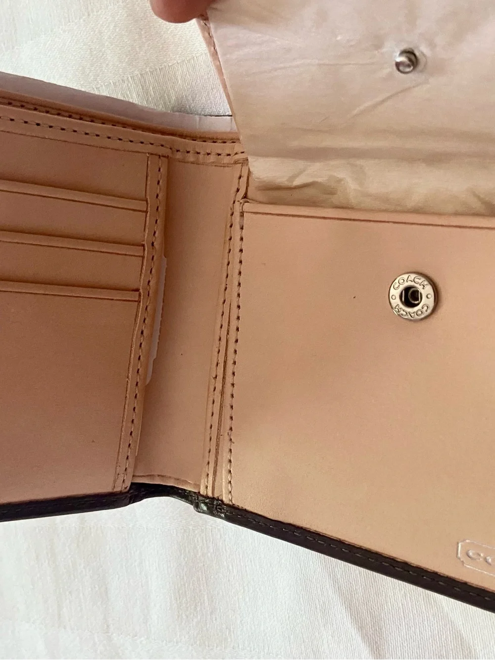 Coach Calf Leather Bi-Fold Wallet in Dark Brown with Cowhide Tan Interior